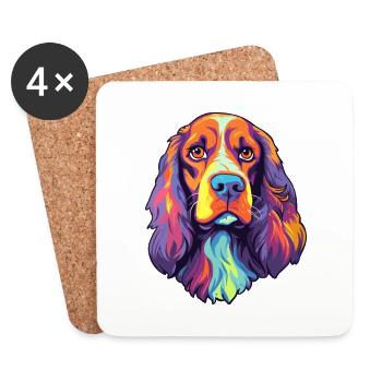 Anglais Springer Épagneul chien race Cartoon Kawaii - Dessous de verre (lot de 4) - blanc - Devant