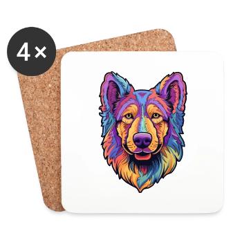Böhmischer Schäferhund Rasse Cartoon Kawaii Illustration - Untersetzer (4er-Set) - Weiß - Vorne