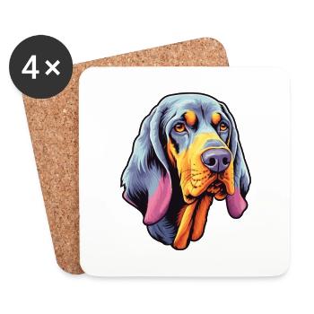 Bluetick Coonhound chien race dessin animé kawaii illust - Dessous de verre (lot de 4) - blanc - Devant