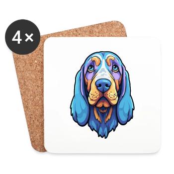 Bleu Gascogne Basset Chien Race Cartoon Kawaii Illus - Dessous de verre (lot de 4) - blanc - Devant