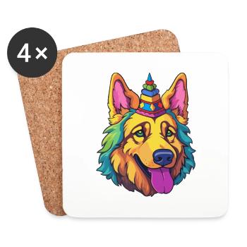 King Shepherd Dog Breed Cartoon Kawaii Illustratio - Coasters (set of 4) - white - Front