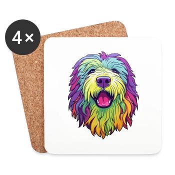 Komondor Hunderasse Cartoon Kawaii Illustration - Untersetzer (4er-Set) - Weiß - Vorne