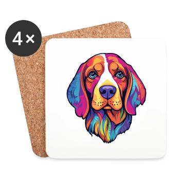Kerry Beagle chien race dessin animé Kawaii Illustration - Dessous de verre (lot de 4) - blanc - Devant