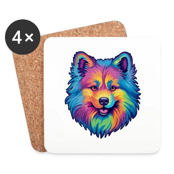 Keeshond Hunderasse Cartoon Kawaii Illustration - Untersetzer (4er-Set) - Weiß - Vorne