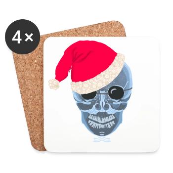 X-ray skull Santa hat, drawing - Coasters (set of 4) - white - Front