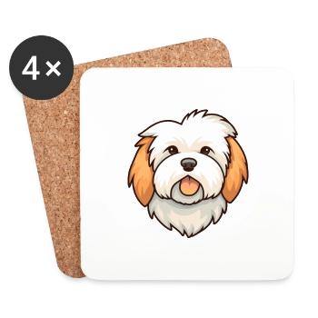 Coton De Tuléar Race De Chien Cartoon Kawaii Illustrat - Dessous de verre (lot de 4) - blanc - Devant