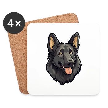 Chien de berger belge race de chien Cartoon Kawaii Illustra - Dessous de verre (lot de 4) - blanc - Devant