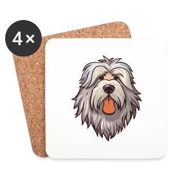 Bergamasco Berger Chien Race Cartoon Kawaii Illus - Dessous de verre (lot de 4) - blanc - Devant