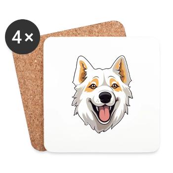 Berger Blanc Suisse Race de chien Cartoon Kawaii Illus - Dessous de verre (lot de 4) - blanc - Devant