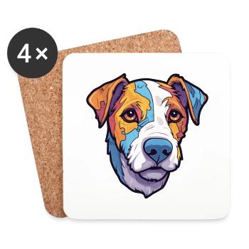 Parson Russell Terrier Chien Race Dessin Animé Kawaii Il - Dessous de verre (lot de 4) - blanc - Devant