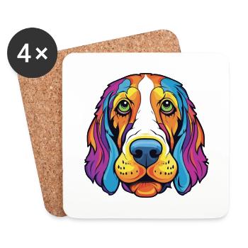 Chien courant russe race de chien Cartoon Kawaii Illustratio - Dessous de verre (lot de 4) - blanc - Devant