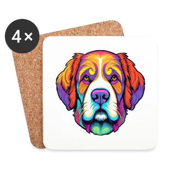 Saint Bernard Chien Race Cartoon Kawaii Illustratio - Dessous de verre (lot de 4) - blanc - Devant