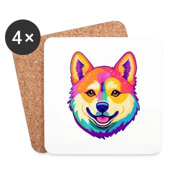 Shiba Inu Dog Breed Cartoon Kawaii Illustration - Coasters (set of 4) - white - Front