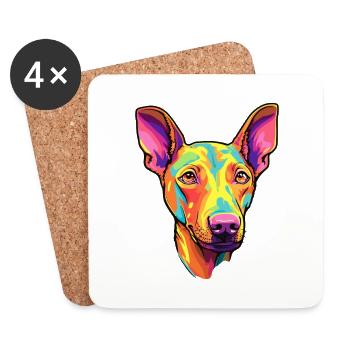 Podenco Canario Race de chien Cartoon Kawaii Illustrat - Dessous de verre (lot de 4) - blanc - Devant