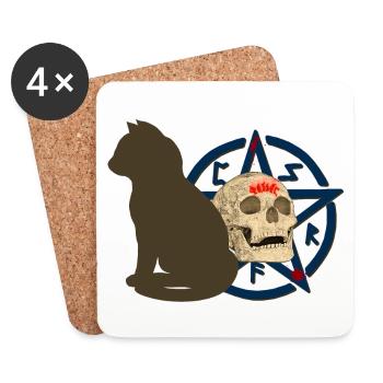 Pentagram muster, Katzen design, Menschenschädel - Untersetzer (4er-Set) - Weiß - Vorne