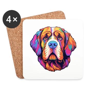 St Bernard chien race Cartoon Kawaii Illustration - Dessous de verre (lot de 4) - blanc - Devant