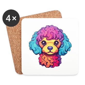 Jouet caniche chien race dessin animé kawaii illustration - Dessous de verre (lot de 4) - blanc - Devant