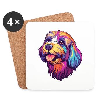 Tibetan Terrier Dog Breed Cartoon Kawaii Illustrat - Coasters (set of 4) - white - Front