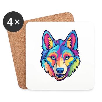Tamaskan chien race Cartoon Kawaii Illustration - Dessous de verre (lot de 4) - blanc - Devant