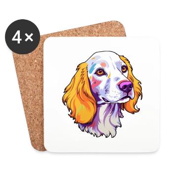 English Setter Dog Breed Cartoon Kawaii Illustrati - Coasters (set of 4) - white - Front