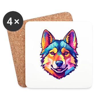 Tchécoslovaque chien-loup chien race dessin animé Kawaii I - Dessous de verre (lot de 4) - blanc - Devant