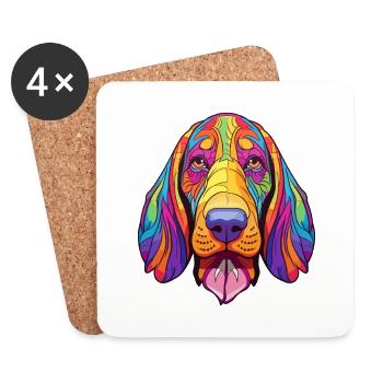 Basset Hound chien race dessin animé Kawaii Illustration - Dessous de verre (lot de 4) - blanc - Devant