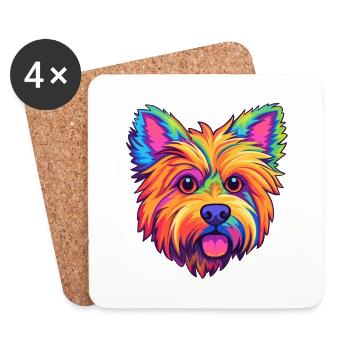 Australien Silky Terrier chien race Cartoon Kawaii - Dessous de verre (lot de 4) - blanc - Devant