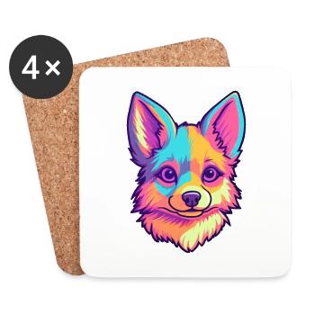 Alaskan Klee Kai Chien Race Dessin animé Kawaii Illustra - Dessous de verre (lot de 4) - blanc - Devant