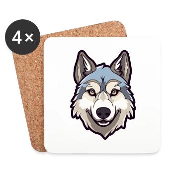 Tamaskan Dog Breed Cartoon Kawaii Illustration - Coasters (set of 4) - white - Front