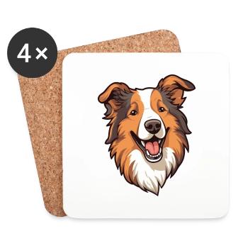 Scotch Collie Dog Breed Cartoon Kawaii Illustratio - Coasters (set of 4) - white - Front