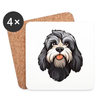 Schapendoes race de chien dessin animé Kawaii Illustration - Dessous de verre (lot de 4) - blanc - Devant