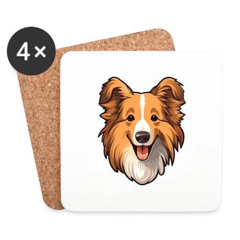 Sheltie Dog Breed Cartoon Kawaii Illustration - Coasters (set of 4) - white - Front