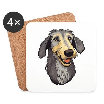 Lévrier écossais race de chien dessin animé Kawaii Illust - Dessous de verre (lot de 4) - blanc - Devant