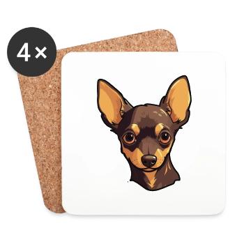 Russe Toy Terrier chien race dessin animé Kawaii Illus - Dessous de verre (lot de 4) - blanc - Devant