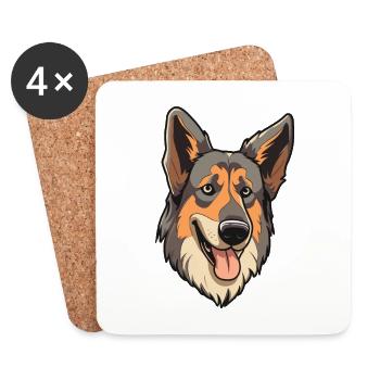 Race de chien de berger d’Europe de l’Est Cartoon Kawaii Il - Dessous de verre (lot de 4) - blanc - Devant