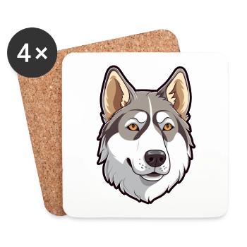 Labrador canadien Husky chien race Cartoon Kawaii I - Dessous de verre (lot de 4) - blanc - Devant