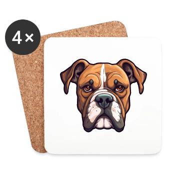 Bull Boxer Hund Rasse Cartoon Kawaii Illustration - Untersetzer (4er-Set) - Weiß - Vorne