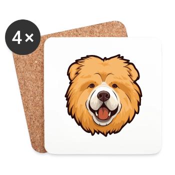 Chow Chow race chien dessin animé Kawaii Illustration - Dessous de verre (lot de 4) - blanc - Devant