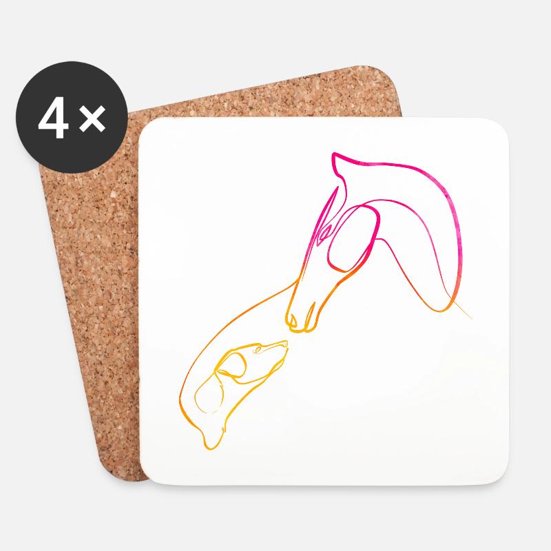 Ich liebe Pferde und Hunde Singleline-Kunst - Untersetzer (4er-Set) - Weiß
