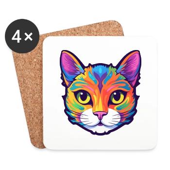 Chat européen à poil court aquarelle dessin animé Kawaii - Dessous de verre (lot de 4) - blanc - Devant