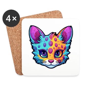 Australien brume chat aquarelle dessin animé Kawaii - Dessous de verre (lot de 4) - blanc - Devant