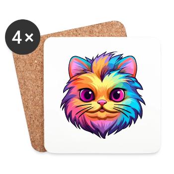 British Fold Shorthair Cat Coloré Cartoon Kawaii - Dessous de verre (lot de 4) - blanc - Devant