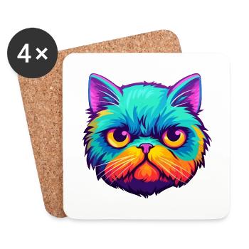 Exotic Shorthair Cat Watercolor Cartoon Kawaii - Coasters (set of 4) - white - Front