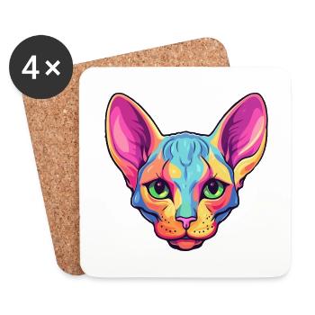 Peterbald Cat Breed aquarelle Cartoon Kawaii Pet - Dessous de verre (lot de 4) - blanc - Devant