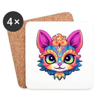Singapura Katze Rasse Aquarell Karikatur Kawaii Haustier - Untersetzer (4er-Set) - Weiß - Vorne