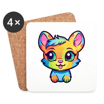 Bébé chat race aquarelle dessin animé kawaii animal de compagnie - Dessous de verre (lot de 4) - blanc - Devant