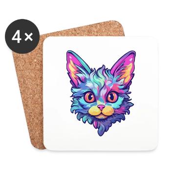 Laperm Katze Rasse Aquarell Karikatur Kawaii Haustier - Untersetzer (4er-Set) - Weiß - Vorne