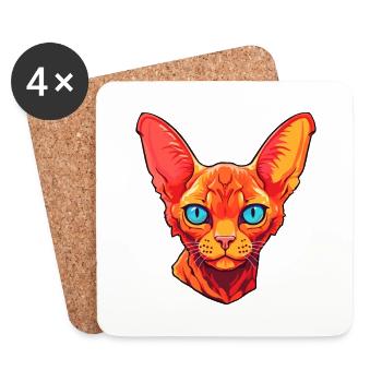 Rouge Devon Rex Cat Breed aquarelle Cartoon Kawaii - Dessous de verre (lot de 4) - blanc - Devant
