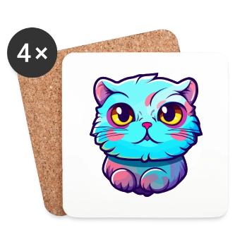 Scottish Fold Cat Breed aquarelle Cartoon Kawaii - Dessous de verre (lot de 4) - blanc - Devant