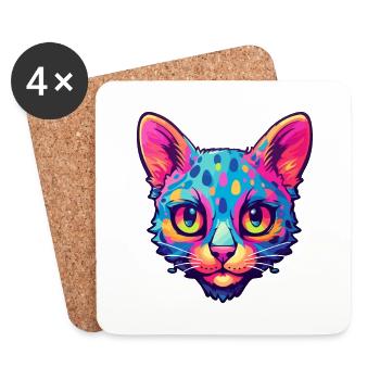 Burmilla Cat Breed aquarelle Cartoon Kawaii Pet - Dessous de verre (lot de 4) - blanc - Devant